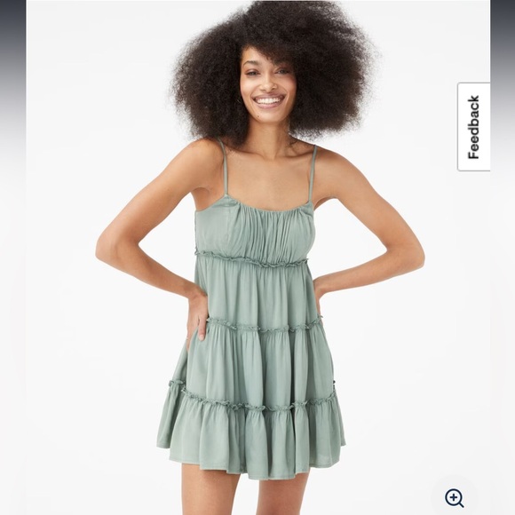 Aeropostale Women's Solid Swoop-Neck Tiered Green Babydoll Dress - Picture 1 of 8